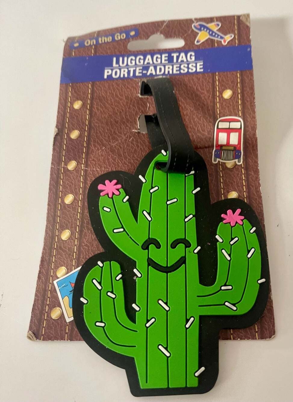 On the Go Designer Happy Cactus Rubber Luggage Tag